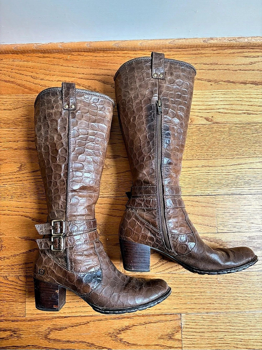 Born Brown Embossed Heeled Boots - Picture 6 of 10
